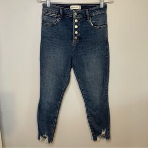 AF Jeans Womens 28 Blue High Rise Super Skinny Ankle Distressed Button Fly Short